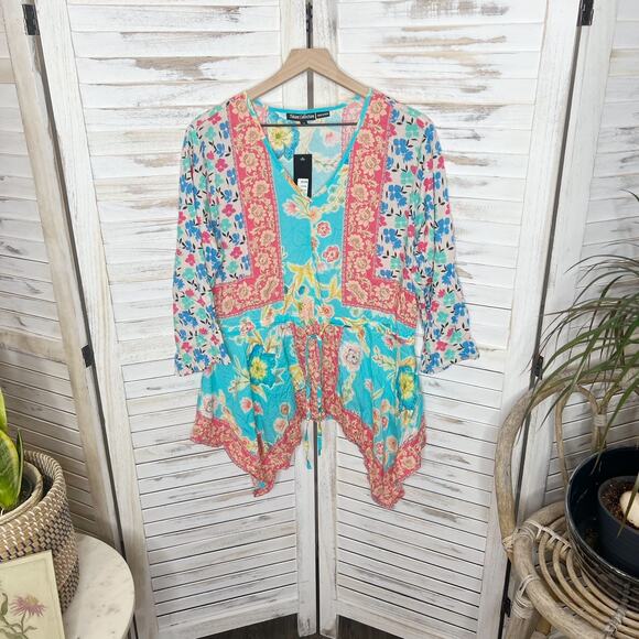 TOLANI COLLECTION Women's Vittoria Aqua Floral Tunic Top Modal Multicolor M NWT - Picture 8 of 16